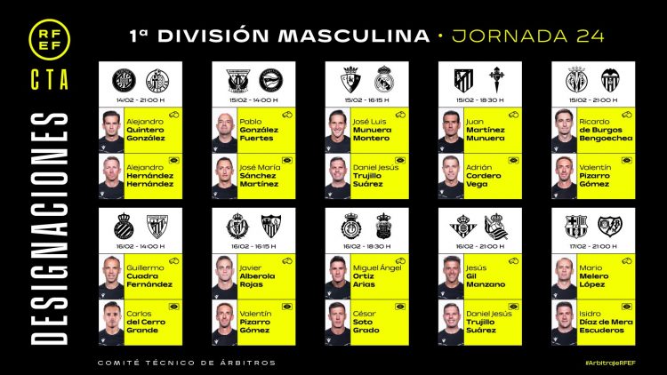 Estos son los árbitros de la jornada 24