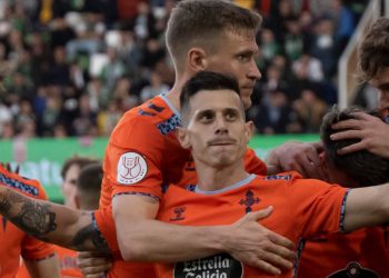 Alfon González celebrando un gol anotando con el Celta de Vigo. | Imagen: X.