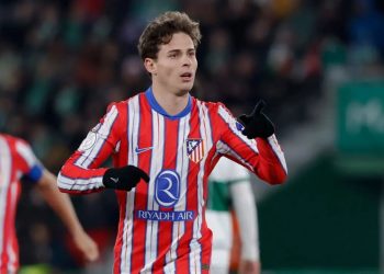 Rodrigo Riquelme celebrando un gol con el Atlético de Madrid. | Imagen: X.