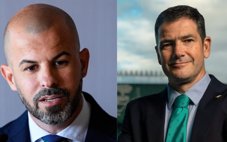 Manu Fajardo y Ramón Alarcón, director deportivo y CEO del Real Betis respectivamente. | Imagen: Luis Alfonso.