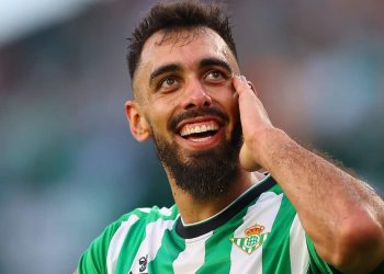 Borja Iglesias celebrando un gol anotado con el Real Betis. | Imagen: perfil de X @ZonaMixta__.