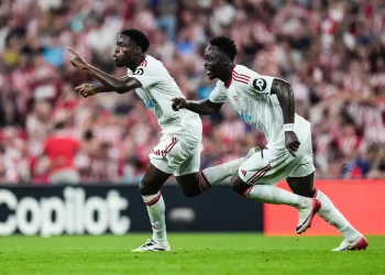 Lucie Agoumé celebrando el gol que anotó ante el Athletic Club. | Imagen: página web Sevilla FC.