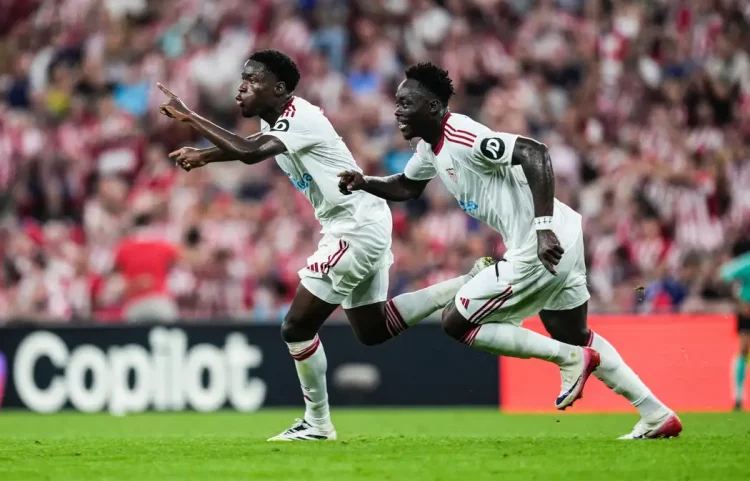 Lucie Agoumé celebrando el gol que anotó ante el Athletic Club. | Imagen: página web Sevilla FC.