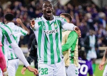 Nobel Mendy celebrando el pase a la final de la UEFA Conference League. | Imagen: X.