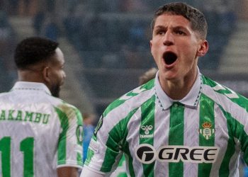 Sergi Altimira celebrando un gol con la camiseta del Betis. | Imagen: perfil de X @RealBetis.