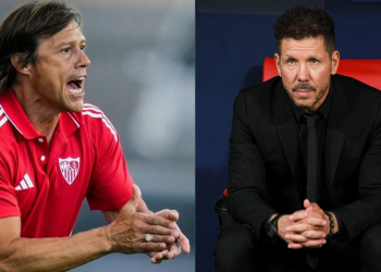 Matías Almeyda, entrenador del Sevilla FC, y Diego Pablo Simeone, entrenador del Atlético de Madrid.| Imagen: Edit Luis Alfonso Fernández.