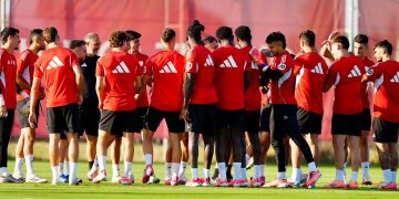 Jugadores del Sevilla, durante una sesión de entrenamiento. | Imagen: perfil de X @SevillaFC.