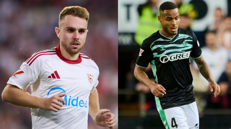 Peque y Natan, jugadores del Sevilla FC y del Real Betis respectivamente. | Imagen: Edit Luis Alfonso Fernández.