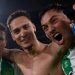 Deossa, Antony y Chimy Ávila celebrando el triunfo del Betis. | Imagen: perfil de X @RealBetis.