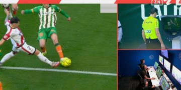 Revisión VAR de una jugada que tuvo lugar en el Betis - Rayo Vallecano. | Imagen: X.