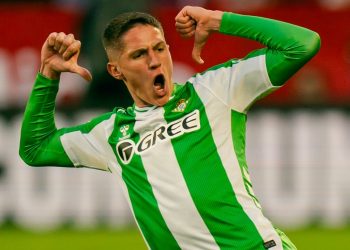 Sergi Altimira celebrando el gol que anotó en el último derbi ante el Sevilla. | Imagen: X.