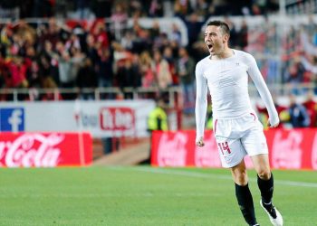 Iago Aspas celebrando un gol anotado con el Sevilla. | Imagen: X.