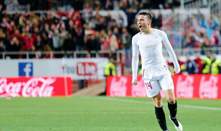 Iago Aspas celebrando un gol anotado con el Sevilla. | Imagen: X.