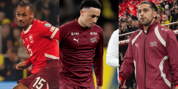 Sow, Vargas y Ricardo Rodríguez vistiendo los colores de su selección. | Imagen: Edit Zona Mixta.