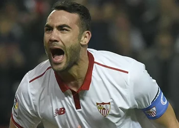 Iborra celebrando un gol con la camiseta del Sevilla. | Imagen: página web Sevilla FC.