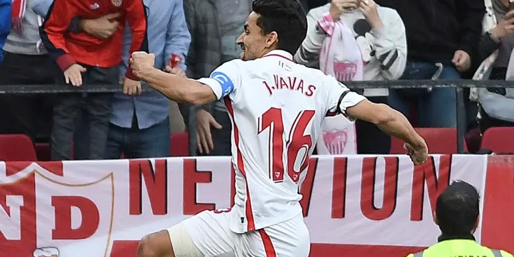 Jesús Navas celebrando un gol anotado con la camiseta del Sevilla. | Imagen: página web Sevilla FC.